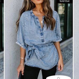 JILLY TENCEL TIE TOP - WASHED INDIGO - Large